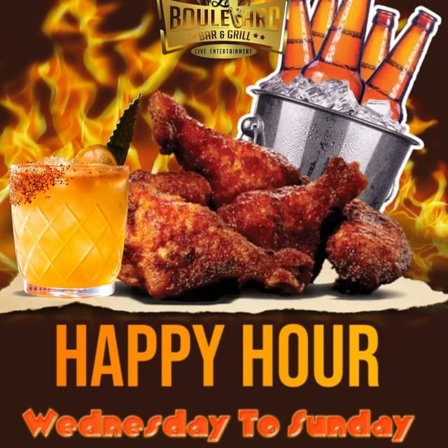 Happy Hour just got hotter at Le Boulevard Bar & Grill! 🔥🍗🍻