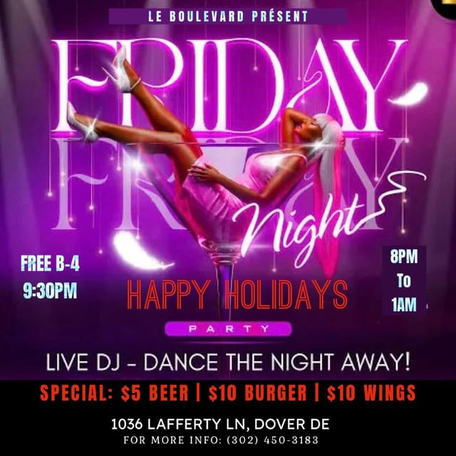 Friday Night Happy Holidays Party at Le Boulevard Bar & Grill, Dover DE